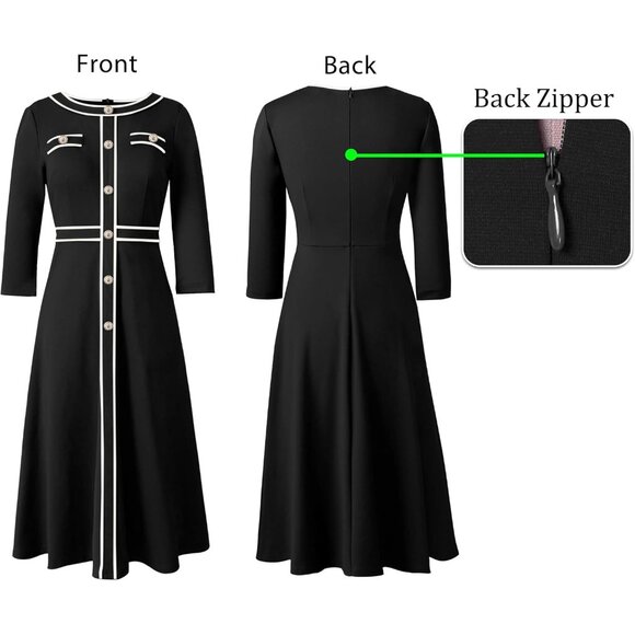 Women's Business Office Dress Slit Fit Flare Midi A-Line Work Casual - Picture 4 of 6